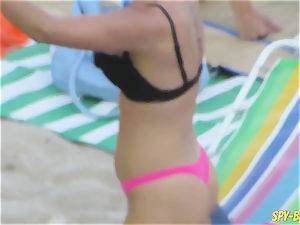 pink bikini unexperienced bra-less voyeur Beach girls