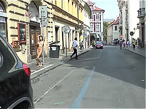 youthful sweetie woman Dee on Czech streets entirely naked